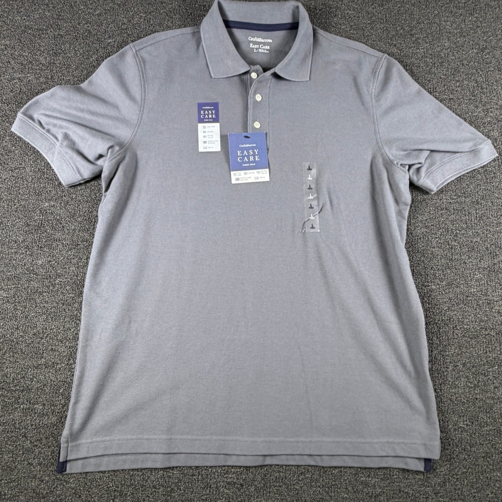 Croft & Barrow Polo Mens L Easy Care Pique Gray Short Sleeve Button NEW